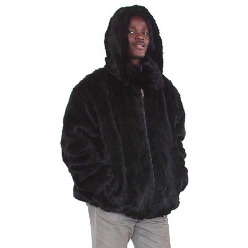 Winter Fur Black Genuine Mink Fur Bomber Jacket /Detachable Hood